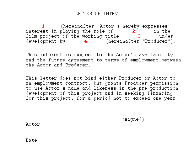 Sample Actor Letter Of Intent Movie Producing Film School Online